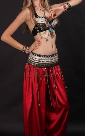Details about   SALMON Satin Harem Belly Dancing Costume BOHO Aladdin Trouser Pant Elastic Waist 